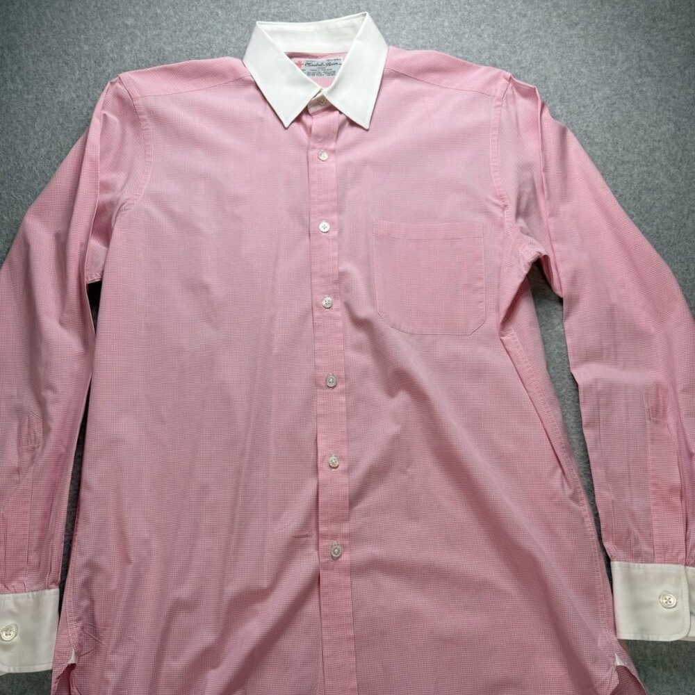 Turnbull & Asser Mens Dress Shirt Pink Long Sleeve White Contrast Collar 15.5-39